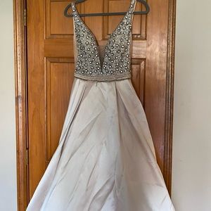 Terani Couture champagne colored prom dress